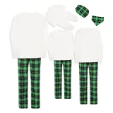 Christmas Matching Family Pajamas White Tops Green Plaid Pants Personalized Custom Design Christmas Pajamas Set With Dog Cloth