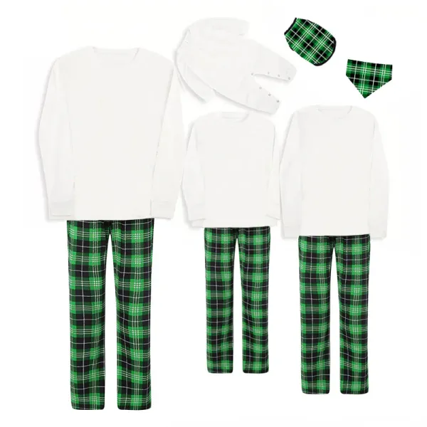 Christmas Matching Family Pajamas White Tops Green Plaid Pants Personalized Custom Design Christmas Pajamas Set With Dog Cloth