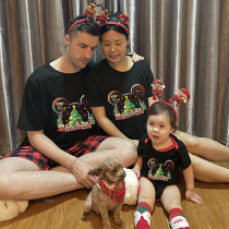 Christmas Matching Family Pajamas Cartoon Mouse Snow Christmas Tree Black Long Pajamas Set