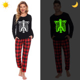 Halloween Family Matching Noctilucent Skeleton Ribs Happy Halloween Luminous Gray Pajamas Set
