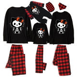 Halloween Family Matching Pajamas Cartoon Skeleton Kitten Happy Halloween Black Pajamas Set
