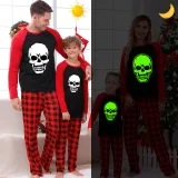Halloween Family Matching Noctilucent Skull Happy Halloween Luminous Gray Pajamas Set