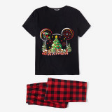 Christmas Matching Family Pajamas Cartoon Mouse Snow Christmas Tree Black Long Pajamas Set