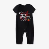 Christmas Matching Family Pajamas Santa Believe Crosses Black Long Pajamas Set