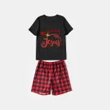 Christmas Matching Family Pajamas Believe Hope Santa Reindeer Black Long Pajamas Set