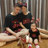 Christmas Matching Family Pajamas Believe Hope Santa Reindeer Black Long Pajamas Set