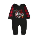 Christmas Matching Family Pajamas Santa Believe Crosses Black Long Pajamas Set