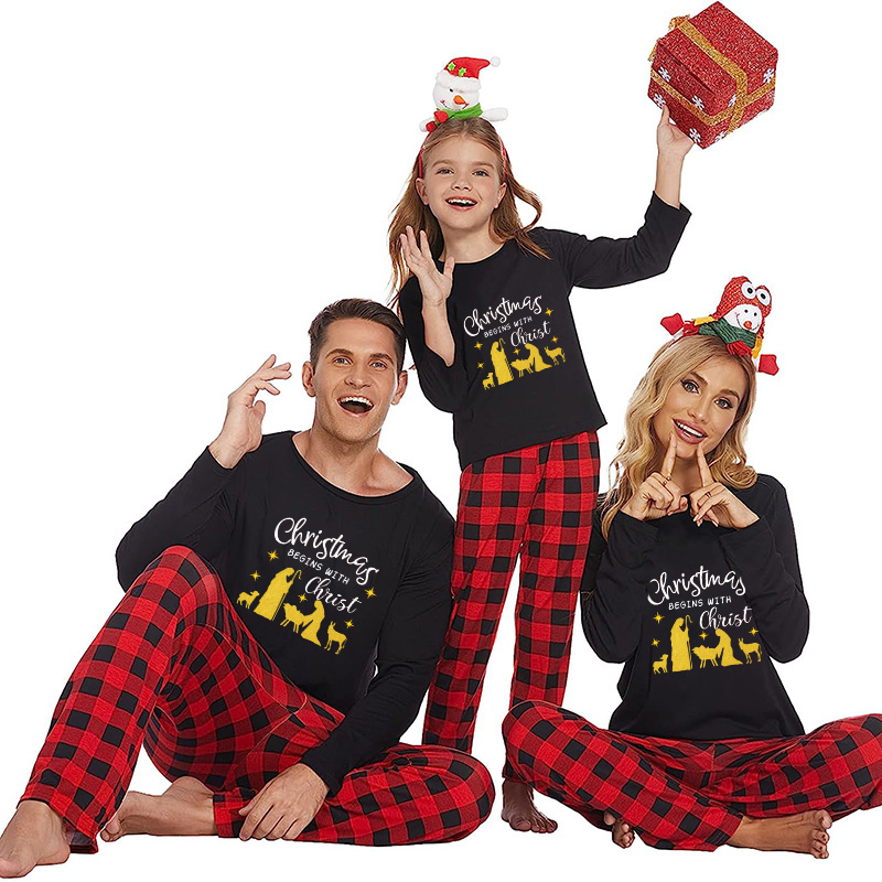 Christmas Matching Family Pajamas Christmas Begins with Christ Devout Christians Black Pajamas Set