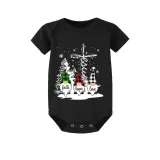 Christmas Matching Family Pajamas Snow Three Gnomies Christ Black Short Pajamas Set