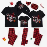 Christmas Matching Family Pajamas Santa Believe Crosses Black Long Pajamas Set