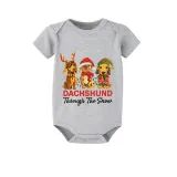 Christmas Matching Family Pajamas Dachshund Through the Snow Three Pets Gray Short Pajamas Set
