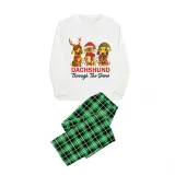 Christmas Matching Family Pajamas Dachshund Through the Snow Three Pets Green Pajamas Set