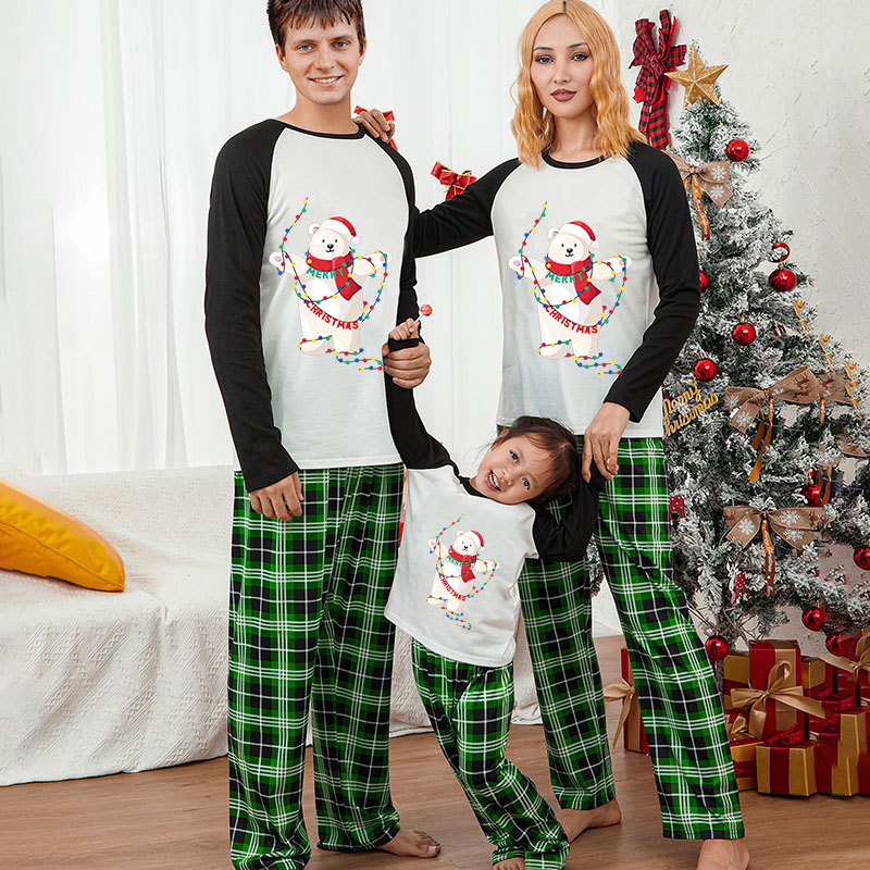 Christmas Matching Family Pajamas Christmas String Light Bear Green Pajamas Set
