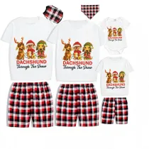 Christmas Matching Family Pajamas Dachshund Through the Snow Three Pets Gray Short Pajamas Set