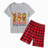 Christmas Matching Family Pajamas Dachshund Through the Snow Three Pets Gray Short Pajamas Set