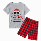 Christmas Matching Family Pajamas Chillin' with Hat Snowman Gray Short Pajamas Set