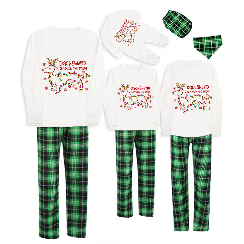 Christmas Matching Family Pajamas Dachshund Through the Snow Light Green Pajamas Set