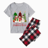 Christmas Matching Family Pajamas Snowman with Christmas Tree Gray Short Plaids Pants Pajamas Set