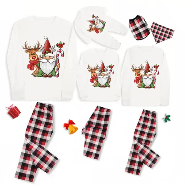 Christmas Matching Family Pajamas Crutches Gnomie with Deer White Pajamas Set