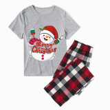 Christmas Matching Family Pajamas Merry Christmas Snowman Gray Short Plaids Pants Pajamas Set