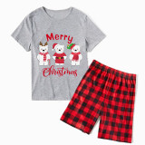 Christmas Matching Family Pajamas Three Bear Snowman Merry Christmas White Short Pajamas Set