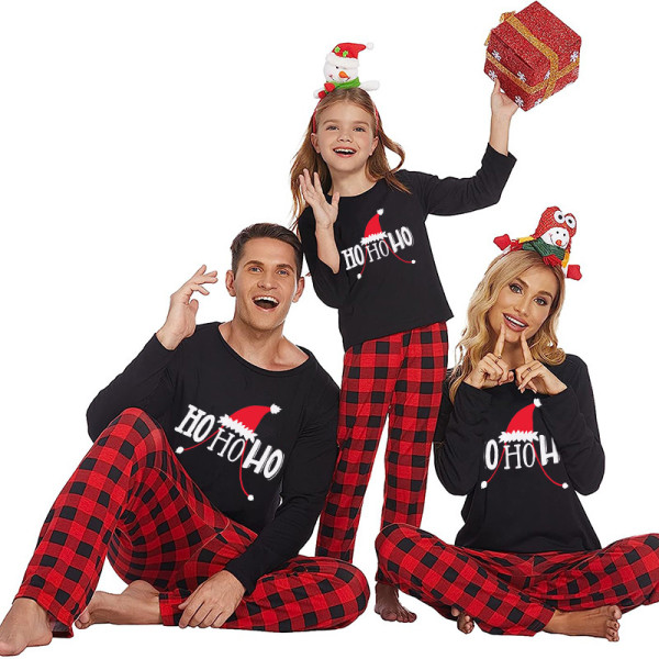 Christmas Matching Family Pajamas HO HO HO Christmas Black Pajamas Set