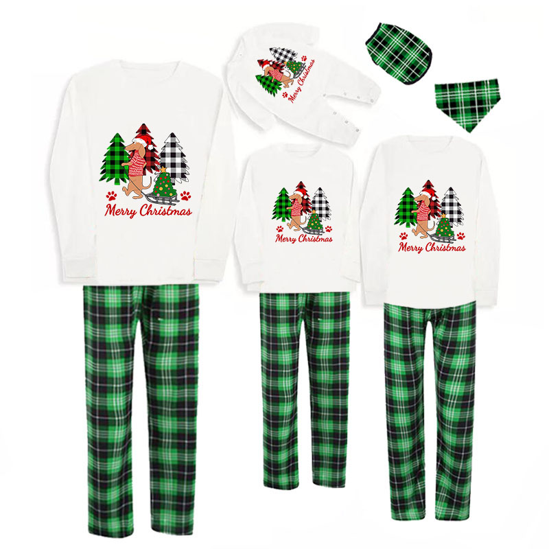 Christmas Matching Family Pajamas Merry Christmas Dachshund Tree Green Pajamas Set
