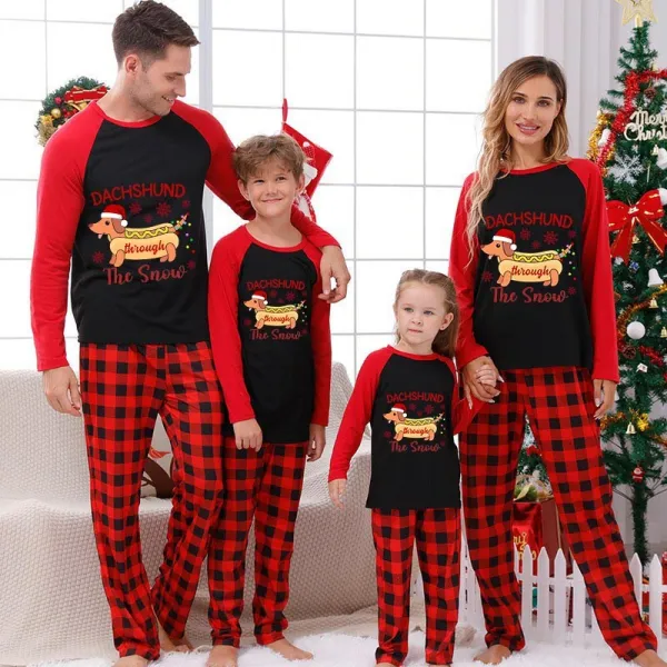 Christmas Matching Family Pajamas Dachshund Through the Snow Red Pajamas Set