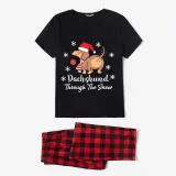 Christmas Matching Family Pajamas Dachshund Through the Snow Black Pajamas Set