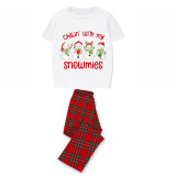 Christmas Matching Family Pajamas Chillin' with My Snowmies White Short Red Pants Pajamas Set