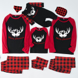 Christmas Matching Family Pajamas Merry Christmas Deer Black Red Plaids Pajamas Set