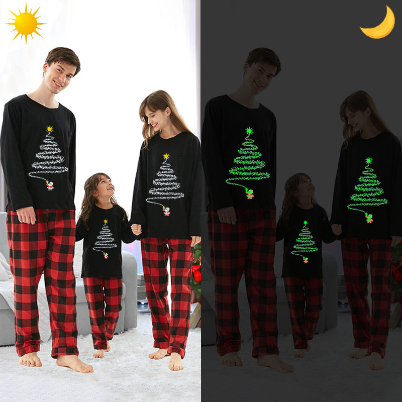 Christmas Matching Family Pajamas Luminous Glowing Fireworks Black Pajamas Set