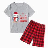 Christmas Matching Family Pajamas Let It Snow Penguin Gray Short Pajamas Set