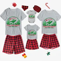 Christmas Matching Family Pajamas Merry Christmas Christmasaurus Rex Gray Short Pajamas Set