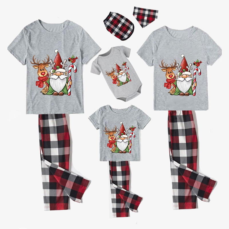 Christmas Matching Family Pajamas Crutches Gnomie with Deer Short Pajamas Set