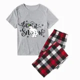 Christmas Matching Family Pajamas Let It Snow Gray Short Plaids Pants Pajamas Set