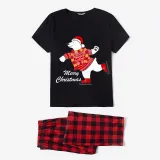Christmas Matching Family Pajamas Skating Bear Merry Christmas Black Pajamas Set