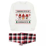 Christmas Matching Family Pajamas Seamless Hanging Gnomies White Pajamas Set