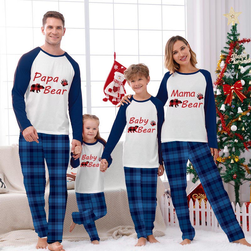 Christmas Matching Family Pajamas Papa Mama and Baby Bear Family Blue Pajamas Set