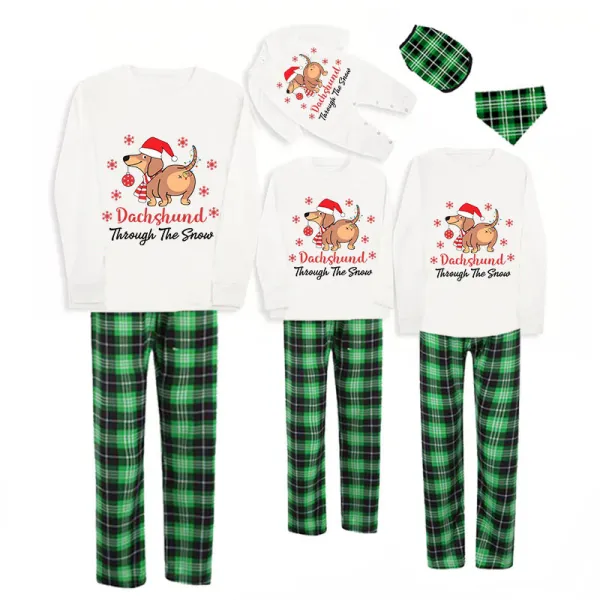 Christmas Matching Family Pajamas Dachshund Through the Snow Green Pajamas Set