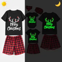 Christmas Matching Family Pajamas Luminous Glowing Christmas Deer Hat Short Pajamas Set