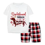 Christmas Matching Family Pajamas Dachshund Through the Snow Plaids Gray Short Pajamas Set