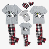 Christmas Matching Family Pajamas Let It Snow Gray Short Plaids Pants Pajamas Set