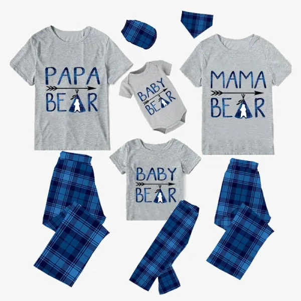 Christmas Matching Family Pajamas Papa Mama and Baby Bear Blue Pajamas Set