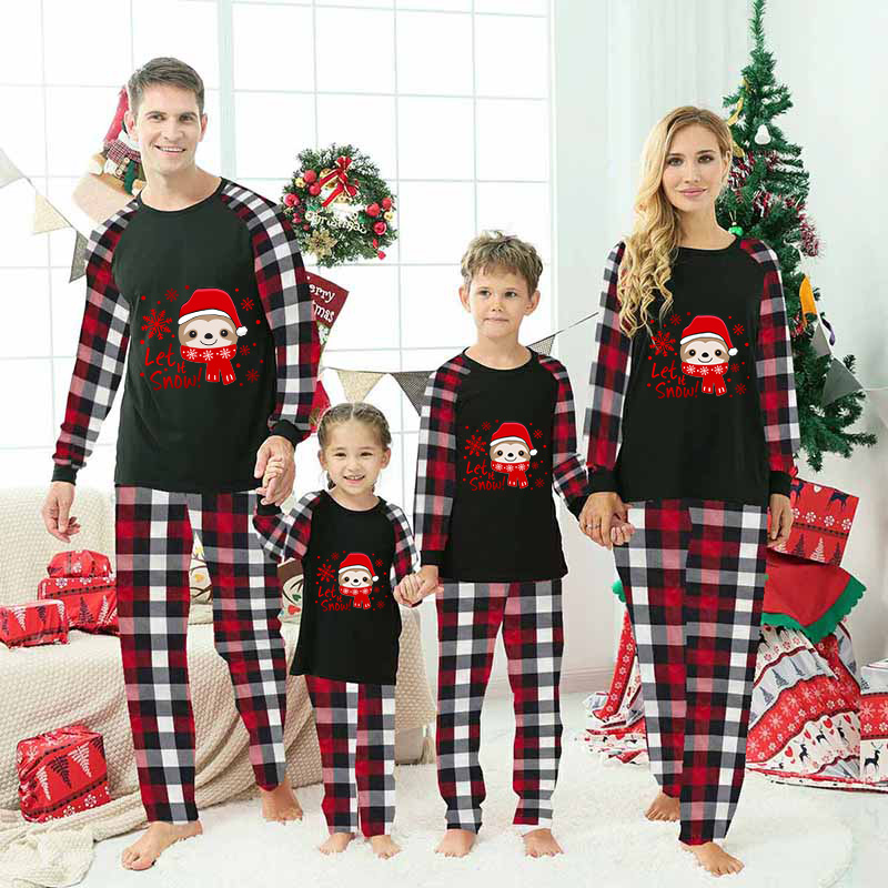 Christmas Matching Family Pajamas Let It Snow Sloth Red Pajamas Set