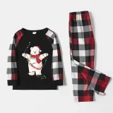 Christmas Matching Family Pajamas Christmas String Light Bear Black Red Plaids Pajamas Set