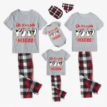 Christmas Matching Family Pajamas Funny Penguins It's a Jolly Holiday Gray Short Pajamas Set
