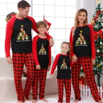 Christmas Matching Family Pajamas Penguins Tree Merry Christmas Black Red Plaids Pajamas Set