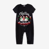 Christmas Matching Family Pajamas Wreath Chillin with Snowmies Black Pajamas Set