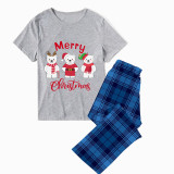 Christmas Matching Family Pajamas Three Bear Snowman Merry Christmas Blue Pajamas Set